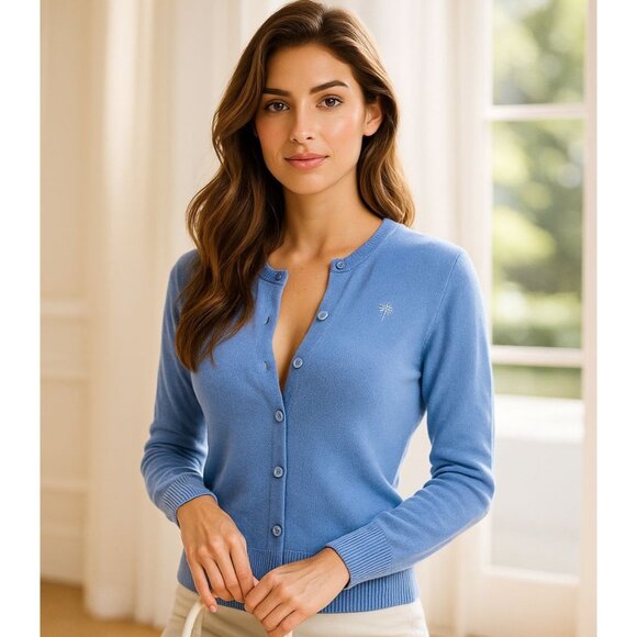 Lilly Pulitzer S Cardigan Embroidered Palm Tree Long Sleeve Button Front Sweater - Picture 1 of 10